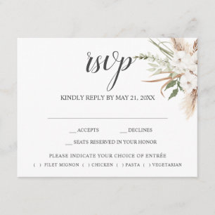 Boho Pampa Grass Leaves Wedding RSVP Enclosure Car Informatiekaartje