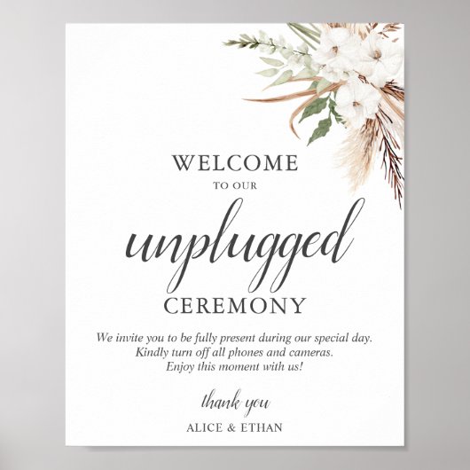 Boho Pampa Greenery Unplugged Wedding Sign Poster (Voorkant)