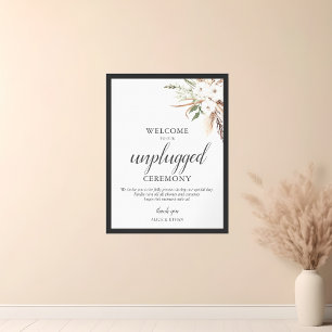 Boho Pampa Greenery Unplugged Wedding Sign Poster