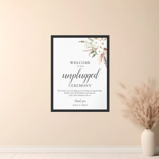 Boho Pampa Greenery Unplugged Wedding Sign Poster