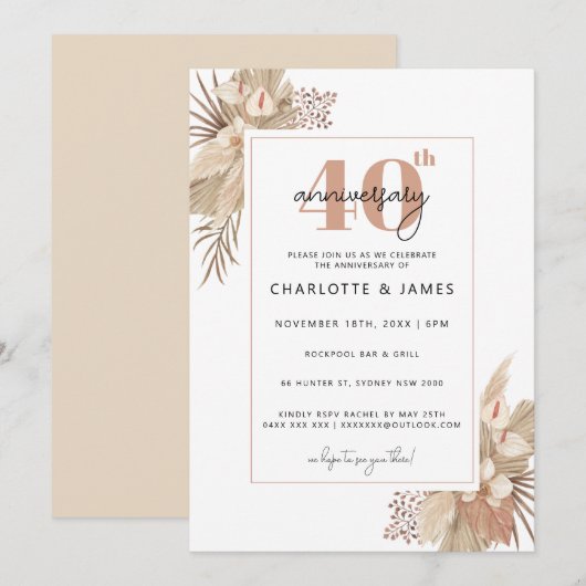 Boho Pampagras 40ste trouwjubileum Kaart (Voorkant / Achterkant)