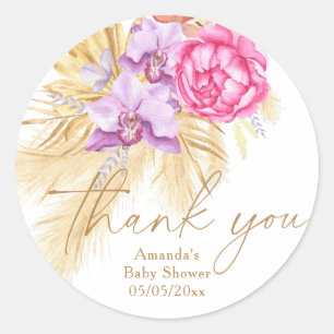 Boho pampagras - babyshower bedankje ronde sticker