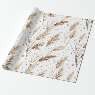Boho Pampagras Beige Bruin Ster Patroon (1) Cadeaupapier