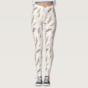 Boho Pampagras Beige Bruin Ster Patroon (1) Leggings