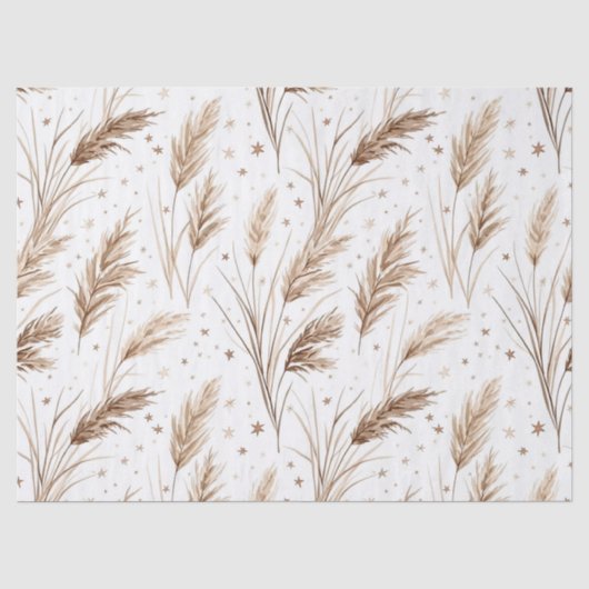Boho Pampagras Beige Bruin Sterrenpatroon (1) Tissuepapier (Voorkant)