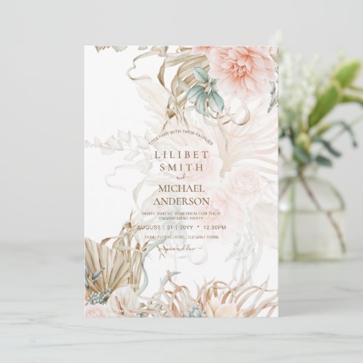 Boho Pampagras Bloemige Koraal Salie Bruiloft (Staand voorkant)