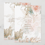 Boho Pampagras Bloemige Koraal Salie Bruiloft (Voorkant / Achterkant)