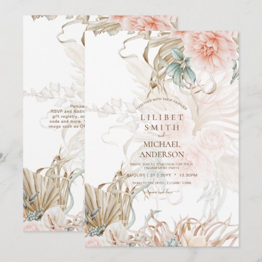 Boho Pampagras Bloemige Koraal Salie Bruiloft (Voorkant / Achterkant)