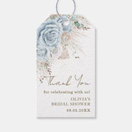 Boho Pampagras Pastelblauwe Bloemrijke Bruidsdouch Cadeaulabel