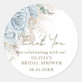 Boho Pampagras Pastelblauwe Bloemrijke Bruidsdouch Ronde Sticker (Voorkant)