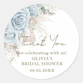 Boho Pampagras Pastelblauwe Bloemrijke Bruidsdouch Ronde Sticker