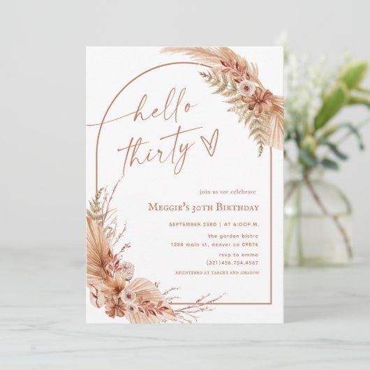 Boho Pampas 30e verjaardag Kaart (Staand voorkant)