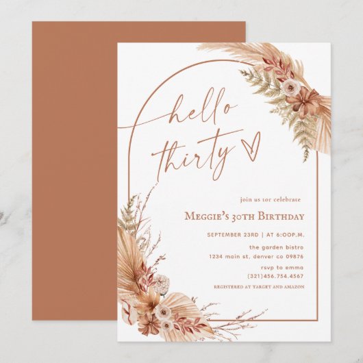 Boho Pampas 30e verjaardag Kaart (Voorkant / Achterkant)