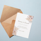 Boho Pampas and Blush Rose Wedding Invitation Kaart