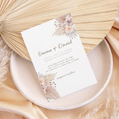 Boho Pampas and Blush Rose Wedding Invitation Kaart