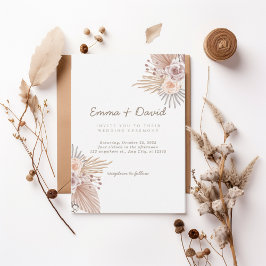 Boho Pampas and Blush Rose Wedding Invitation Kaart
