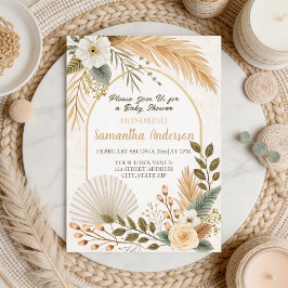 Boho Pampas Arch Baby Borrel Folie Uitnodiging