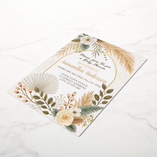 Boho Pampas Arch Baby shower Folie Uitnodiging (Gedraaid)