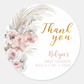 Boho Pampas Baby Shower Bedank Sticker (Voorkant)
