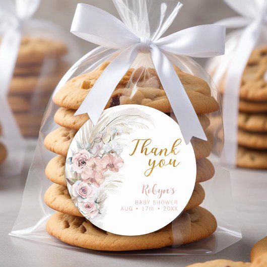 Boho Pampas Baby shower Dank u Sticker