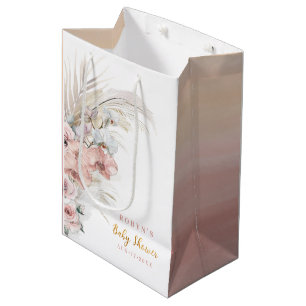 Boho Pampas Baby shower Gift Bag Roze Meisje Medium Cadeauzakje