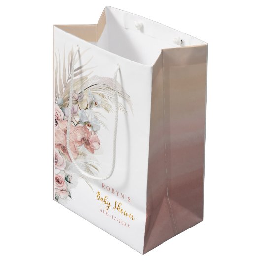 Boho Pampas Baby shower Gift Bag Roze Meisje Medium Cadeauzakje (Voorkant Gekanteld)