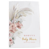 Boho Pampas Baby shower Gift Bag Roze Meisje Medium Cadeauzakje (Voorkant)