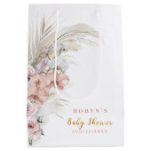 Boho Pampas Baby shower Gift Bag Roze Meisje Medium Cadeauzakje (Achterkant)