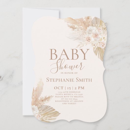 Boho Pampas Baby shower Girl Invitation Kaart (Voorkant)
