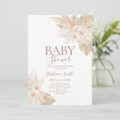 Boho Pampas Baby shower Girl Invitation Kaart (Staand voorkant)