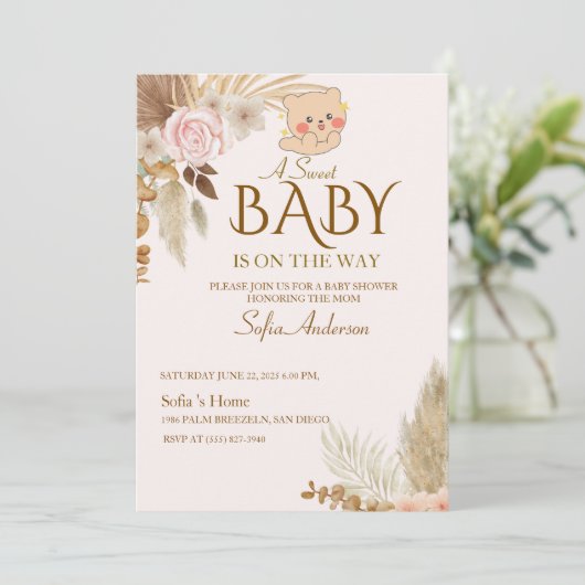 Boho Pampas Baby Shower Invitation (Staand voorkant)