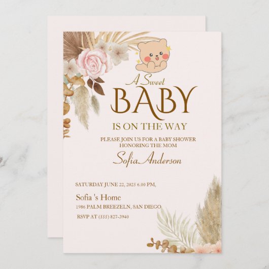 Boho Pampas Baby Shower Invitation (Voorkant / Achterkant)
