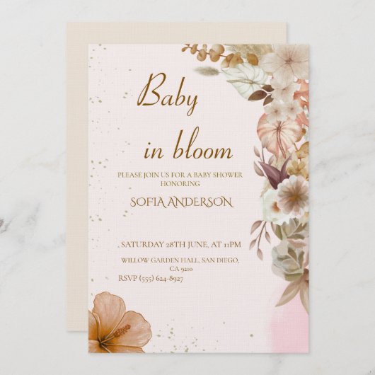 Boho Pampas Baby Shower Invitation ,Neutral Modern Kaart (Voorkant / Achterkant)