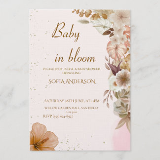 Boho Pampas Baby Shower Invitation ,Neutral Modern Kaart