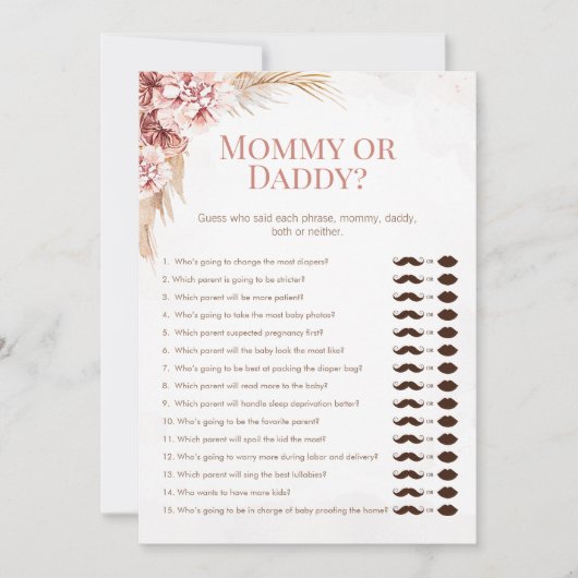 Boho Pampas Baby shower Mama Daddy Game Kaart (Voorkant)