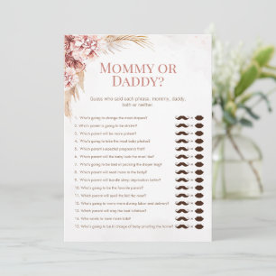 Boho Pampas Baby shower Mama Daddy Game Kaart
