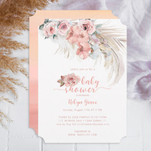 Boho Pampas Baby shower Nodig Blush Bloemen uit Kaart