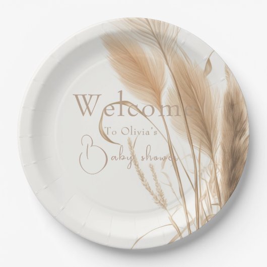 Boho Pampas Baby shower Papieren Bordje (Voorkant)