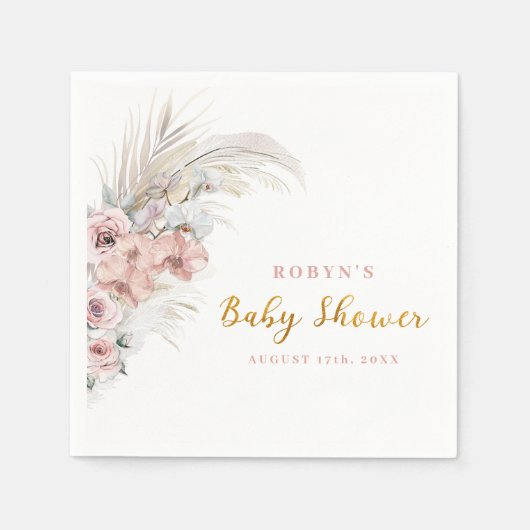 Boho Pampas Baby shower servetten roze meisje (Voorkant)