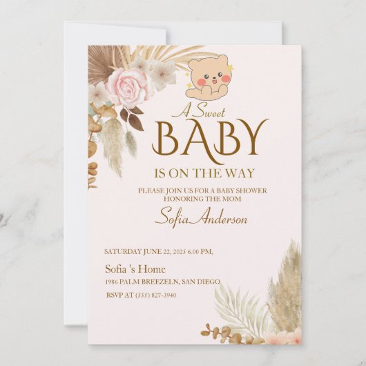 Boho Pampas baby shower uitnodiging (Voorkant)