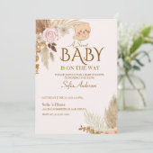 Boho Pampas baby shower uitnodiging (Staand voorkant)