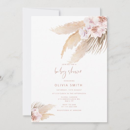 Boho pampas baby shower-uitnodiging kaart (Voorkant)