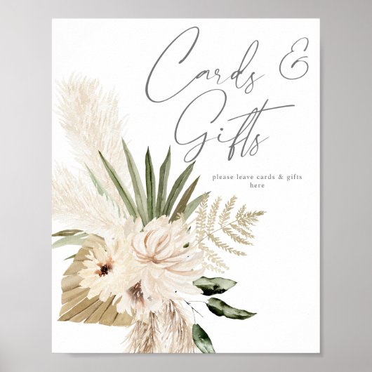 Boho Pampas & Beige Bloemkaarten & Cadeaus Bord Poster (Voorkant)