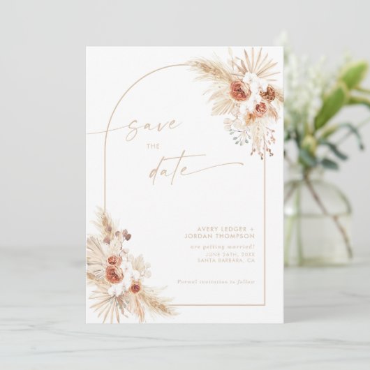 Boho Pampas Beige Grass Save the Date Kaart (Staand voorkant)