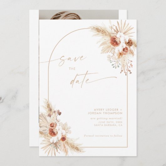 Boho Pampas Beige Grass Save the Date Kaart (Voorkant / Achterkant)