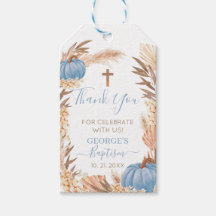 Boho Pampas Blauw Pompoen Doop Gift Labels