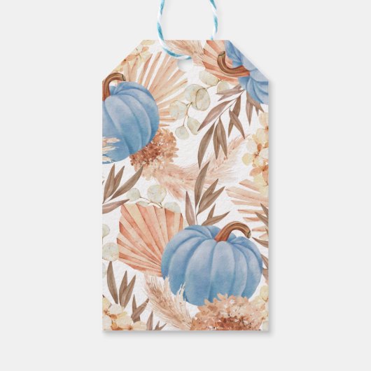 Boho Pampas Blauw Pompoen Doop Gift Labels Cadeaulabel (Achterkant)