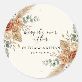 Boho Pampas Bloem Bruiloft Klassieke Ronde Sticker