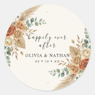 Boho Pampas Bloem Bruiloft Klassieke Ronde Sticker