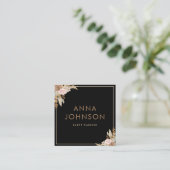 Boho Pampas Bloem Zwart Vierkante Visitekaartje (Staand voorkant)